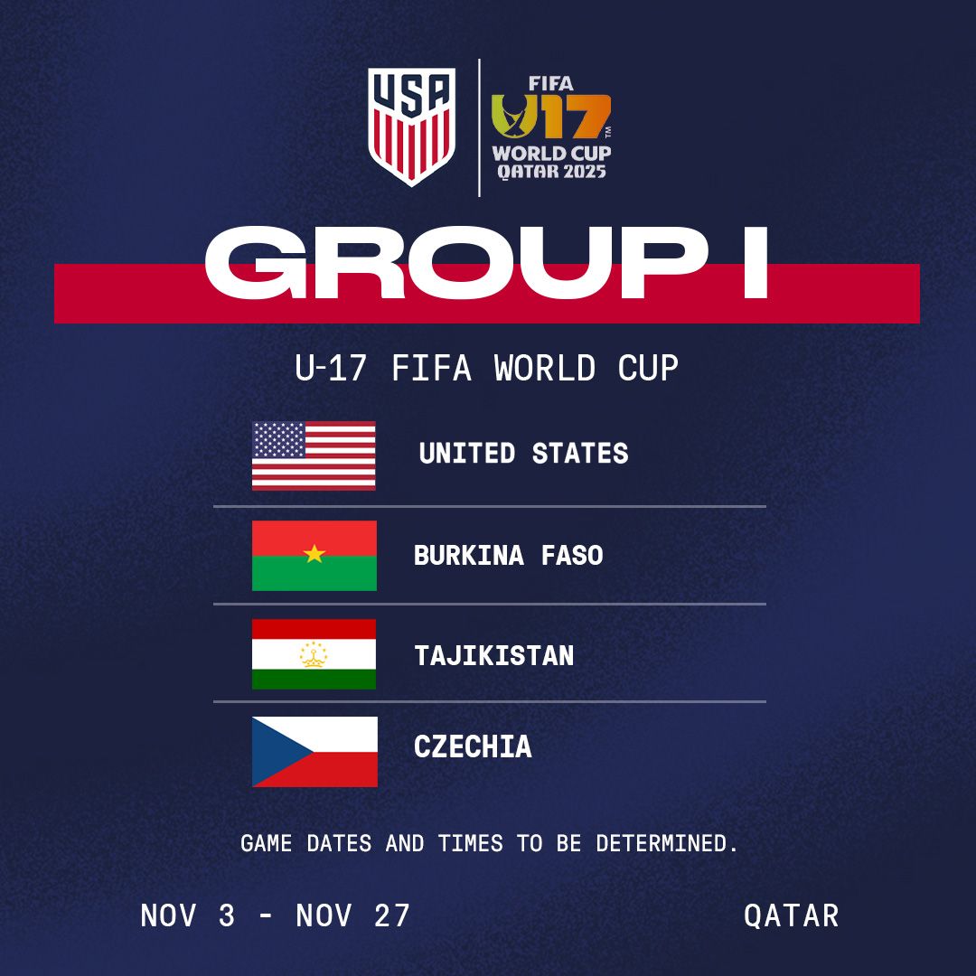 USA To Face Burkina Faso, Tajikistan and Czechia in Group I at 2025 FIFA Under-17 World Cup in Qatar